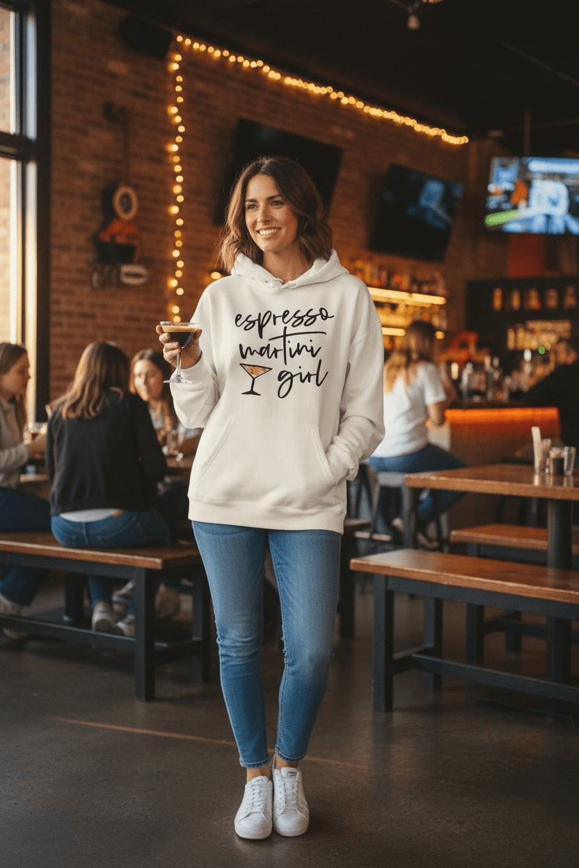 Espresso Martini Girl Hoodie – Minimal Cocktail Graphic - SuNise & Co