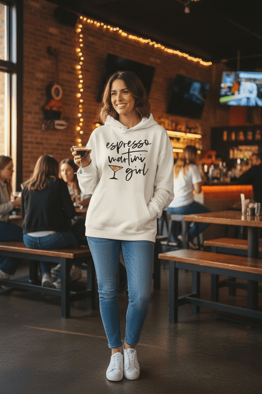 Espresso Martini Girl Hoodie – Minimal Cocktail Graphic - SuNise & Co